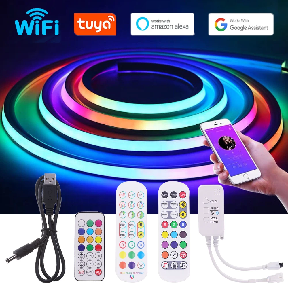 5V USB Neon taśmy LED WS2812B wodoodporna RGB elastyczne światła Led 1-5m Tuya WiFi telewizor Bluetooth podświetlenie dekoracje domowe na przyjęcie