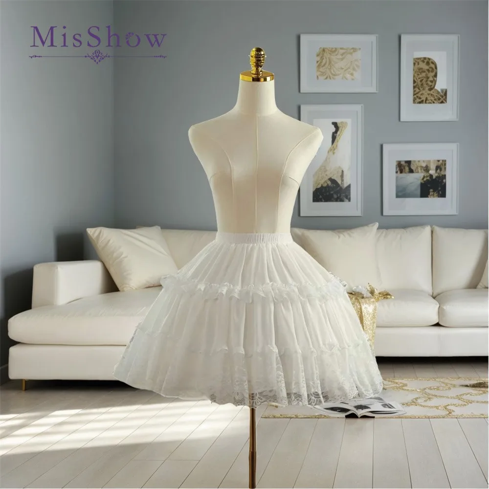 

MisShow Lolita Petticoat Girls Short Skirt Cosplay Lace Fishbone Slip Liner White Black Elastic Waist Underskirt Accessories