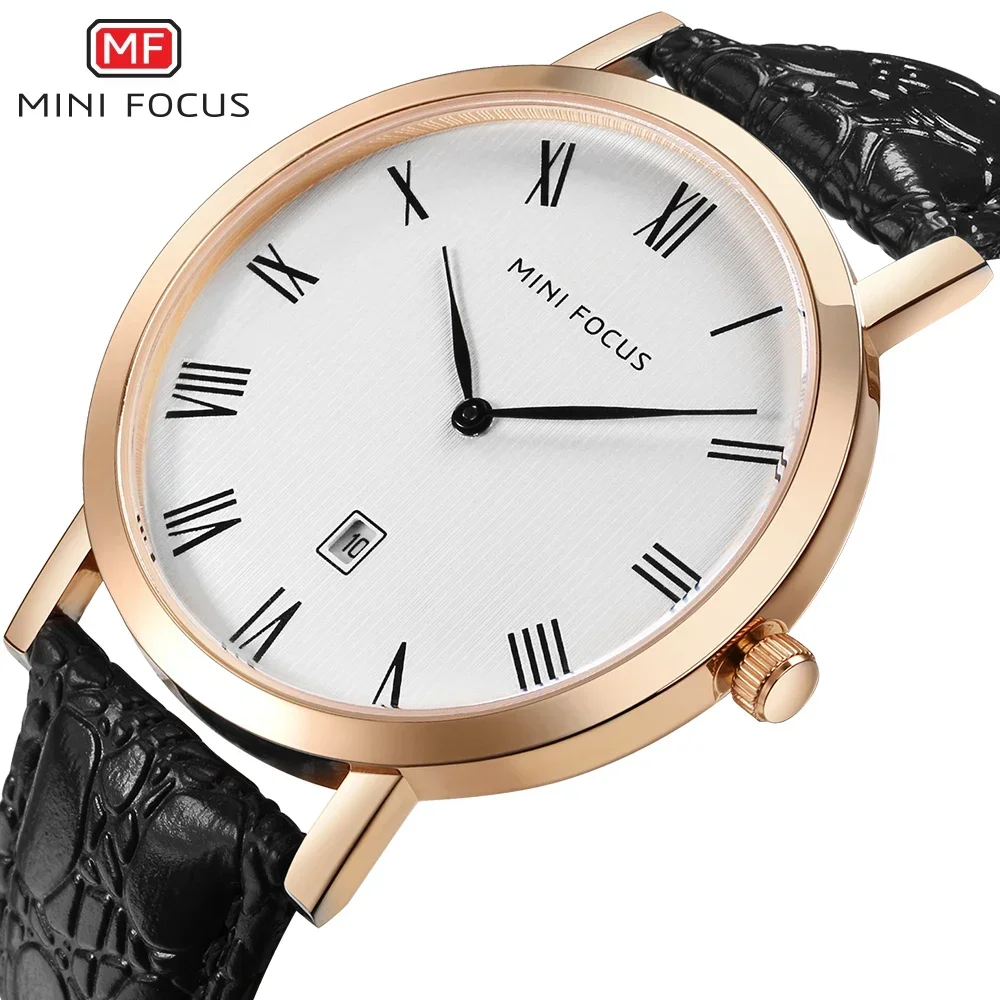 MINI FOCUS Luxury Genuine Leather Business Quartz Date Display Men WristWatch Men's Fashion Ultra-thin Dial Wristwatch 0108G