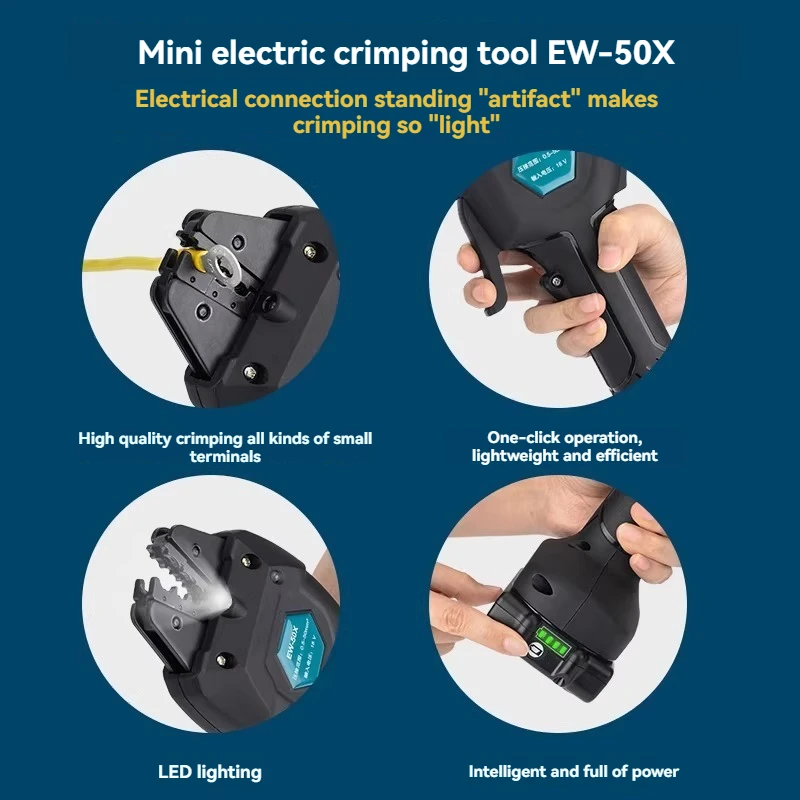 Rechargeable Crimping Pliers Electric MC4 Photovoltaic Cold Terminal Pre-insulated Tube Type Bare Terminal Crimping Pliers