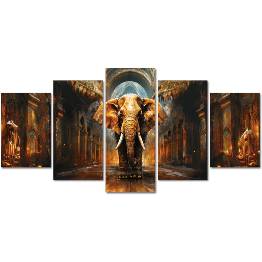 5-piece full diamond art painting of elephant trunk God Ganesha pattern of rhinestone 5D embroidery cross stitch mosaic decor