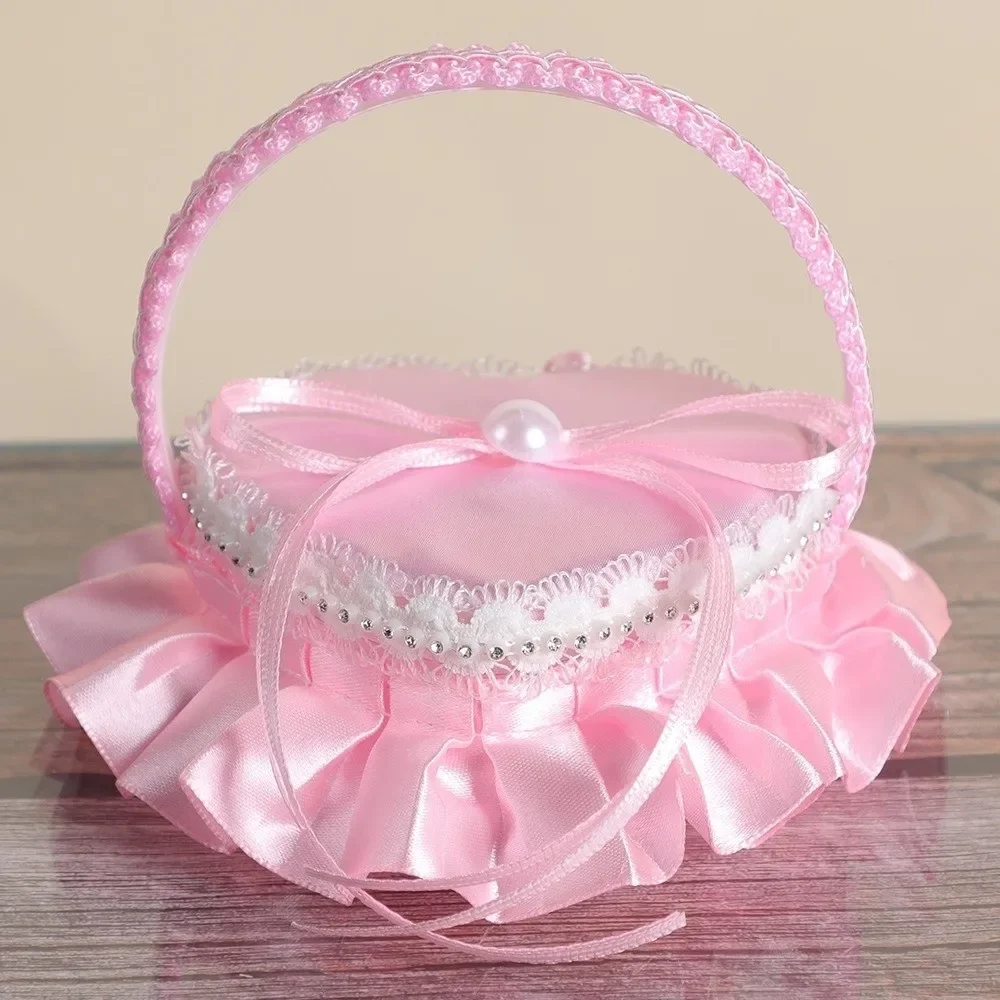 

Western Style Mini Lace Ring Box Double Ring Satin Ring Pillow with Handle Heart Shape Ring Storage Box Party Supplies