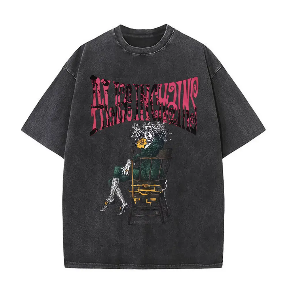 Washed Retro Rock Band Alice in Chains Double Sided Print T-shirt Men Casual Cotton Vintage T Shirts Men's Oversized T-shirts