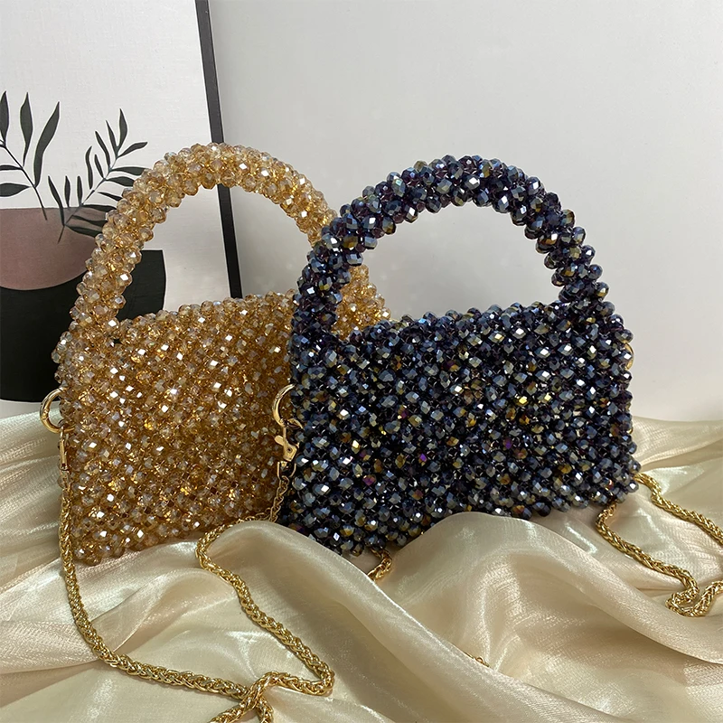 Crystal Bead Bags Customized Fashion Handmade Acrylic Woven Flap Women\'s Shoulder Bags Summer Handbag Purse Wedding Party