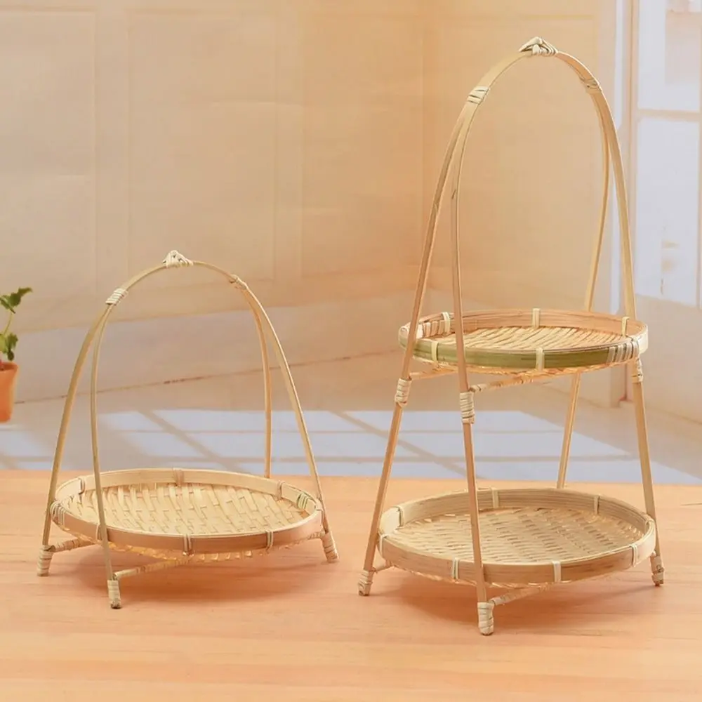 1Pcs New Fruit Food Vegetable Bamboo Woven Basket 1/2/3 Layer Multi-function Storage Basket for Kitchen Handwoven Standing Tray