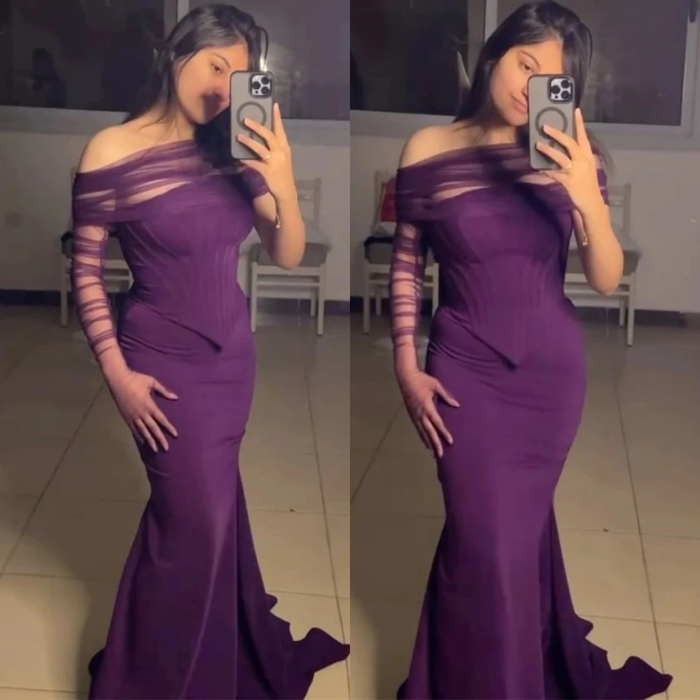 

Customized Simple Jersey Mermaid Evening Dress Classic Boat Neck Prom Dresses Sexy Off the Shoulder Special Occasion Gowns