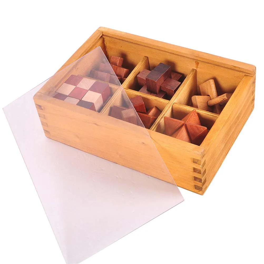 6Pcs Traditional Chinese Kongming Wooden 3D Puzzle Game for Intelligence Fine Motor Skills Cognitive Development