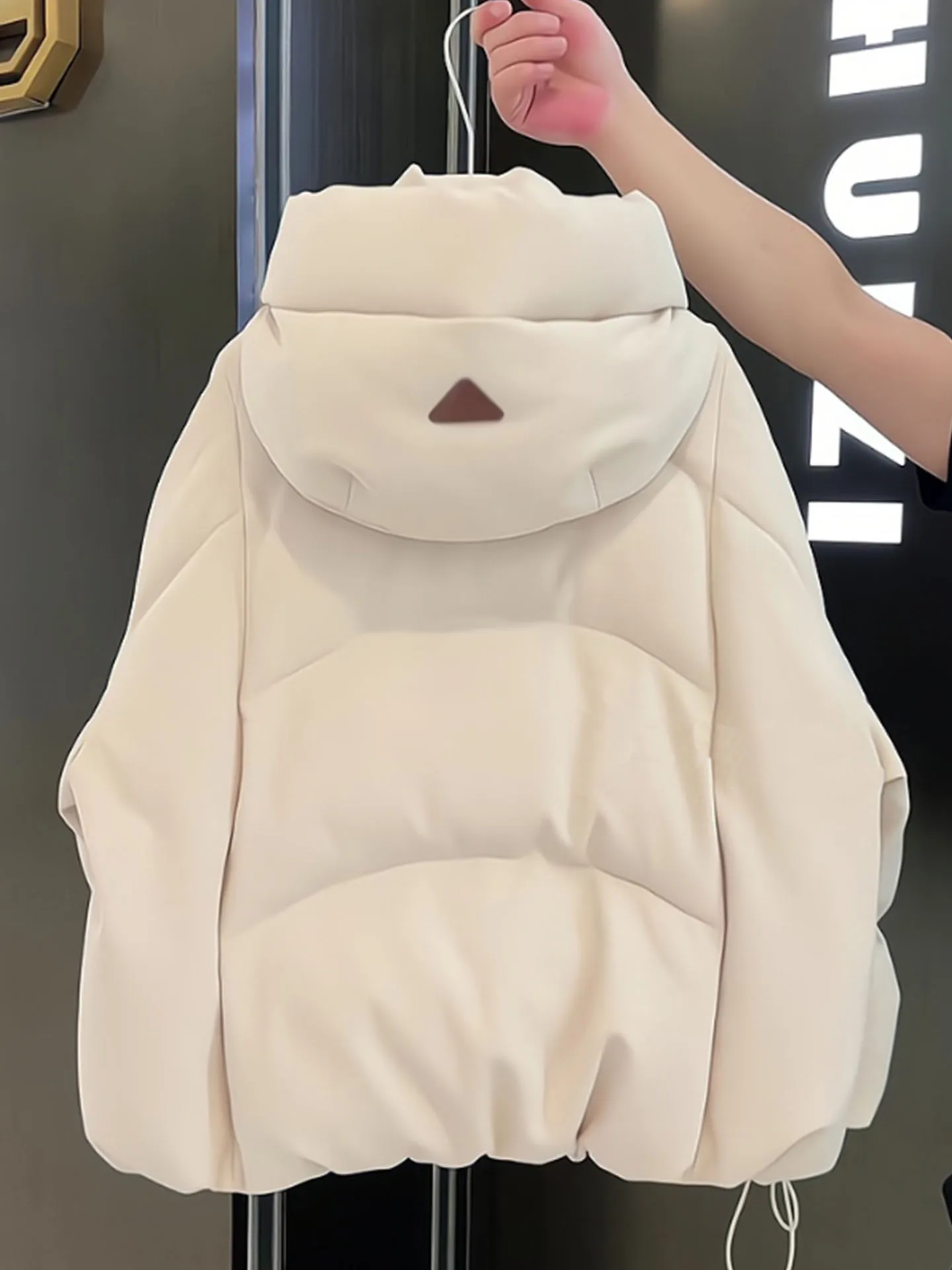 ホワイトフード付きシングルボタンDストリングダウンジャケットレディースウィンターサーマルハイエンドブレッドスレアウターウェアサーマルコート