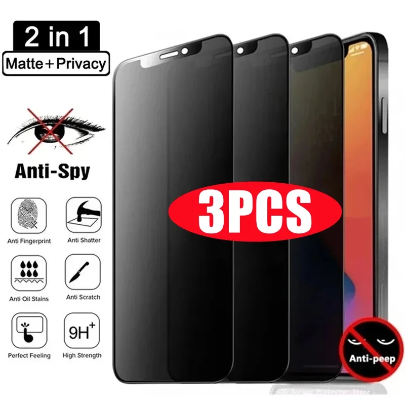 3Pcs Matte Privacy Screen Protector 14 13 12 11 Pro Max Mini 8 Plus Anti-Spy Tempered Glass For Iphone 15 XS MAX X XR