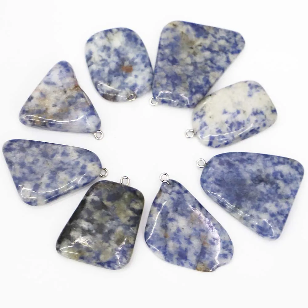 

New Natural Stone Sodalite Irregular Flake Shape Ore Cure Necklace Pendant Charms DIY Jewelry Making Accessories Wholesale 12Pcs