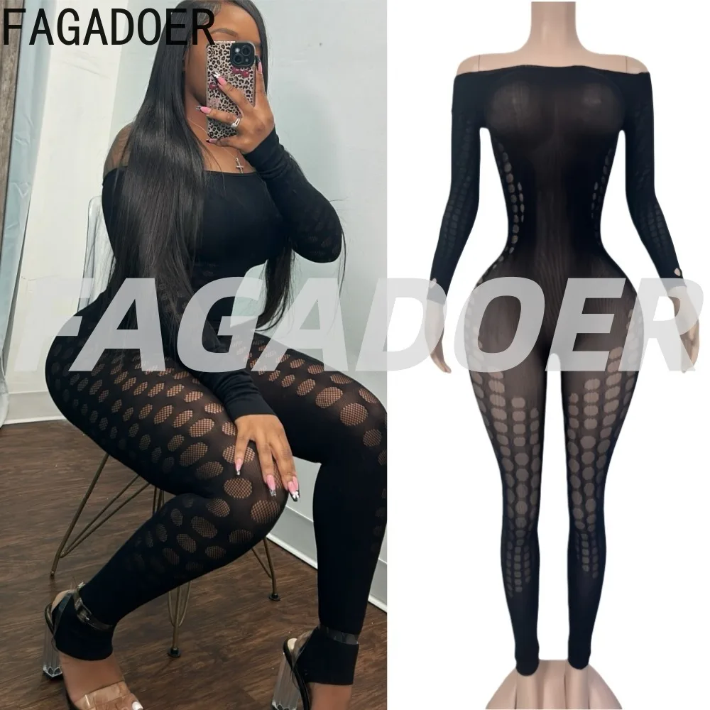 

FAGADOER сексуальные вязаные ажурные облегающие комбинезоны для женщин, прозрачные комбинезоны с открытой спиной, женские клубные комбинезоны