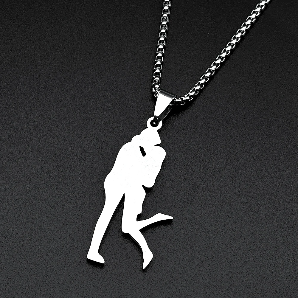Paar-Umarmungs-Liebesanhänger Halskette Edelstahl Mischfarben Romantisches Valentinstagsgeschenk Jubiläum 2026 Neues Design Kettenschmuck – Detail 5