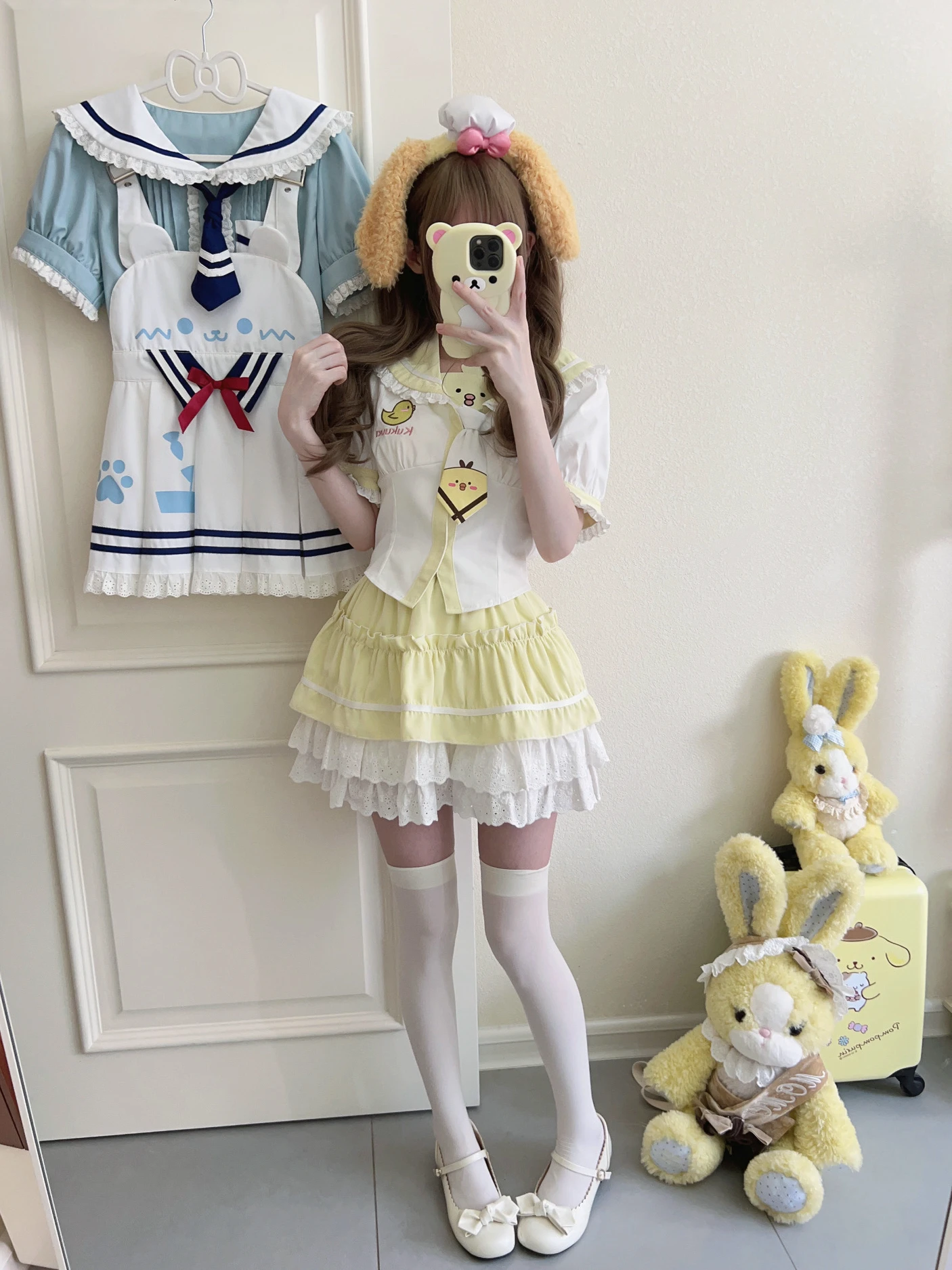 Sweet Girls JK Uniform New Summer Sailor Collar Cute Chick Embroidered Short Sleeve Shirt and Cake Skirt 2 Piece Set Outfits