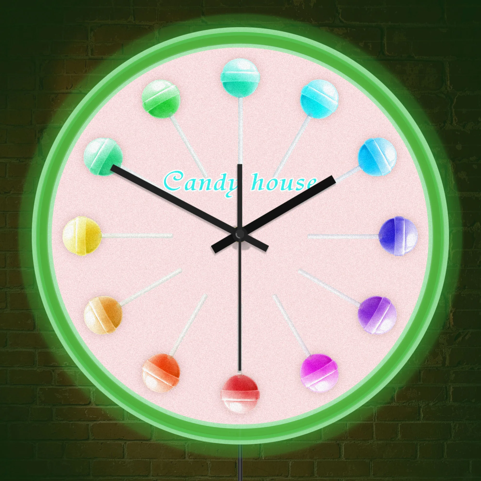 Colorful Lollipop LED Neon Rim Wall Clock Glow in Dark Dessert Shop Candy House Illuminated Sign Luminous Night Light Wall Clock