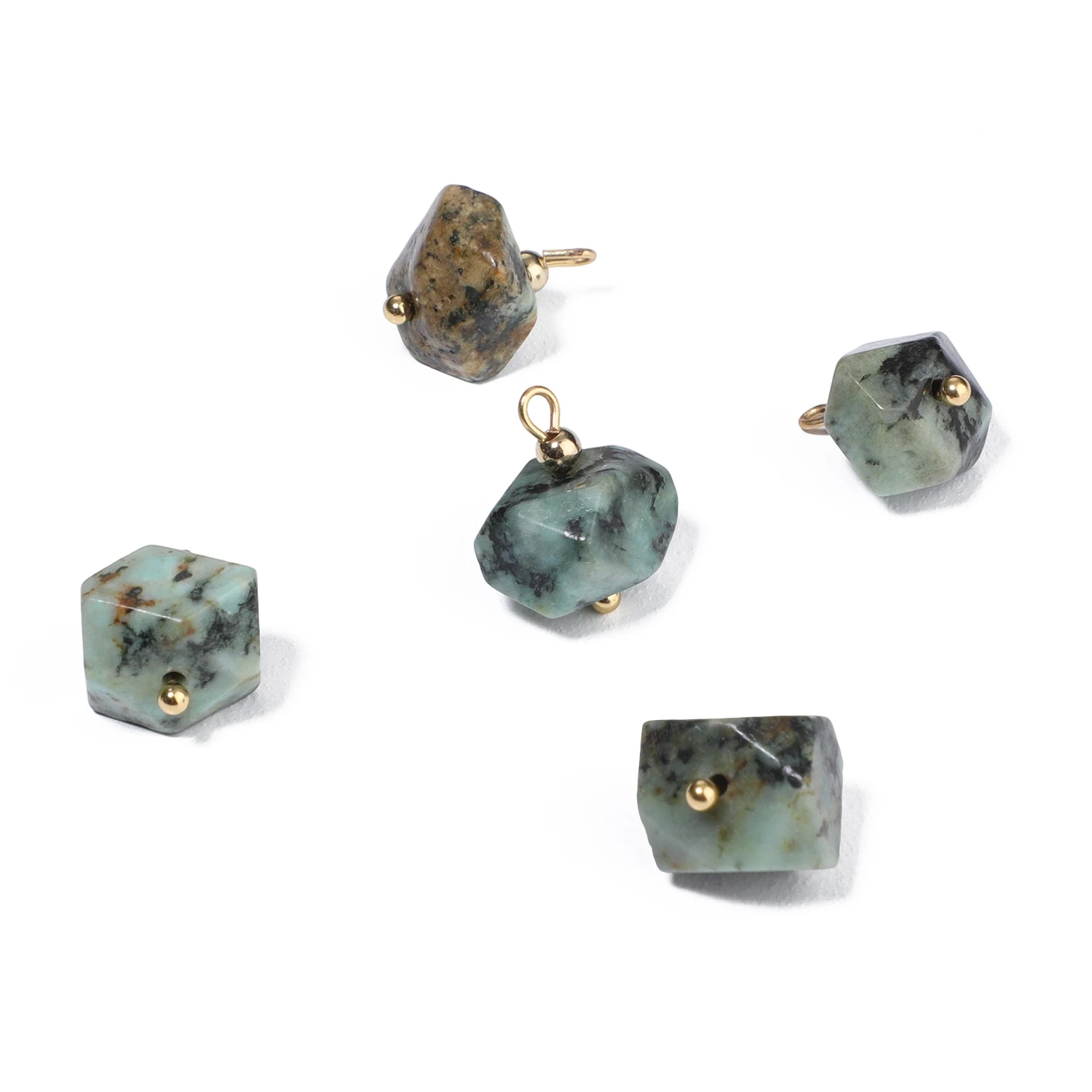 5PCS Natural Stone Polygon Semi-precious Pendant Charms