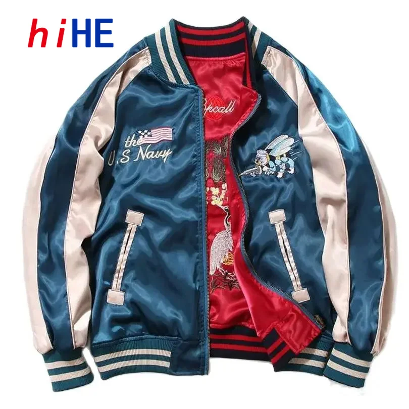 Satin Bestickte Bomberjacke für Herren und Damen, Koreanischer Oversize Sukajan Retro Frühling Herbst 2025 Z1A1