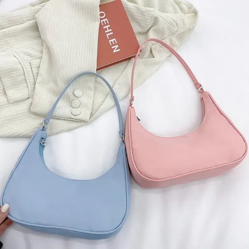 Women Bag Nylon Armpit Shoulder Purse Canvas Small Shoulder Bag Brand Clutch Hobos Summer Simple Handbags