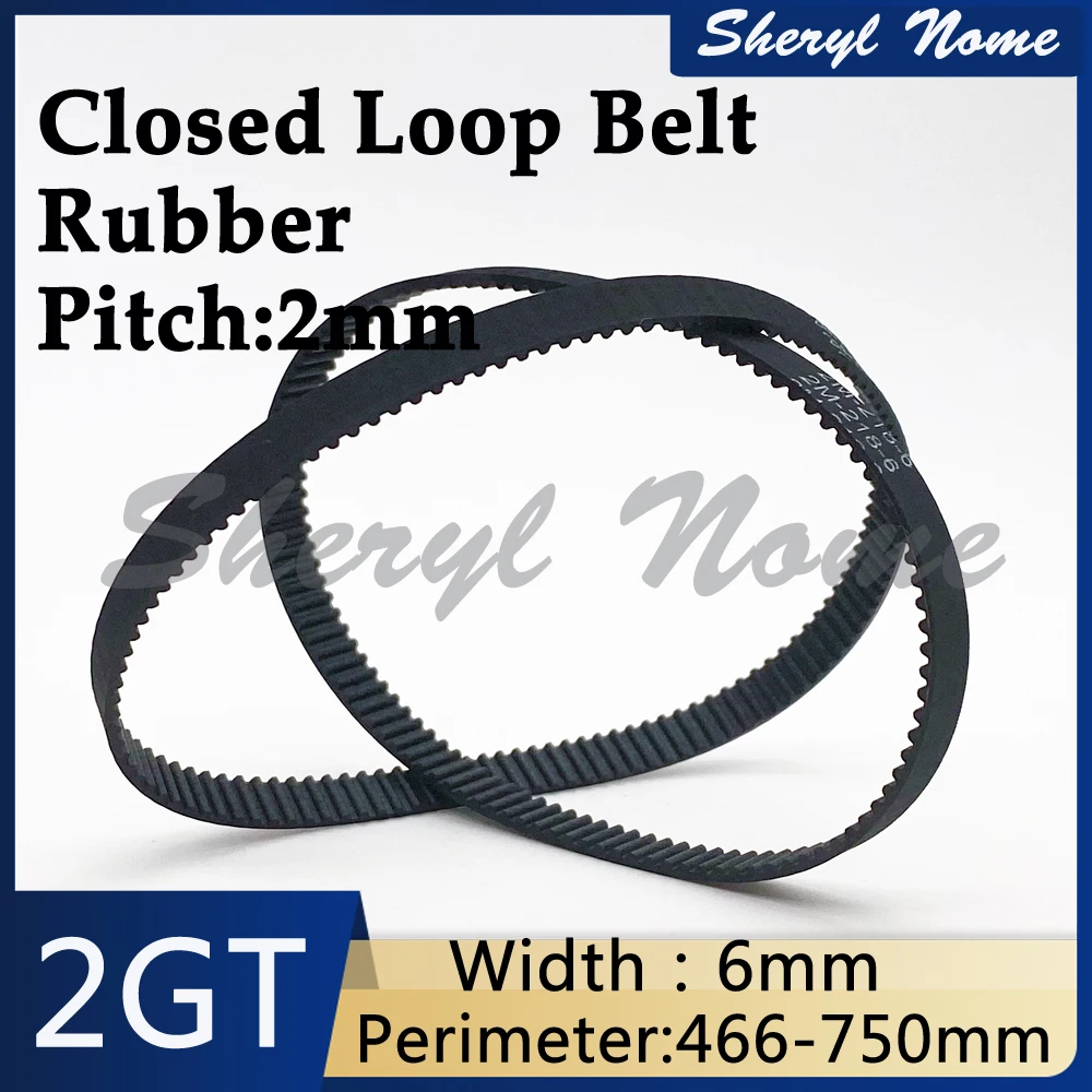 2GT synchronous belt rubber closed GT2 belt 3D printer belt pulley bandwidth 6mm perimeter 466 468 470 476 480 500-750mm