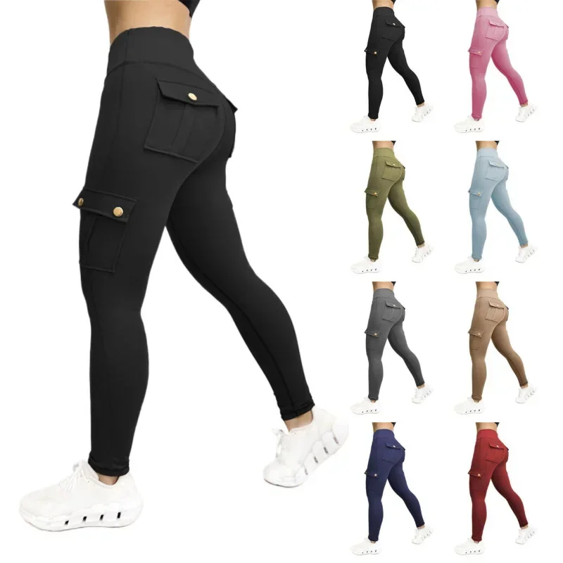 Leggings da palestra con tasche Pantaloni da fitness alla moda a vita alta da donna Leggings sportivi comodi elasticizzati skinny all'aperto