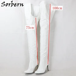 Sorbern Sexy Crotch Thigh Boots Women Unisex Stilettos High Heel Fetish Boot Custom Shaft Length 75Cm Inside/100Cm Outside