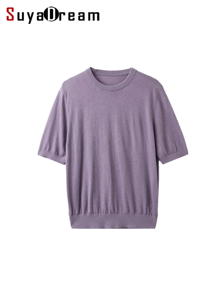 

SuyaDream, Women Pullovers, Round Neck, 36.8%Cashmere, Short Sleeved, Soft Sweaters, 2025 Fall Winter Solid Top