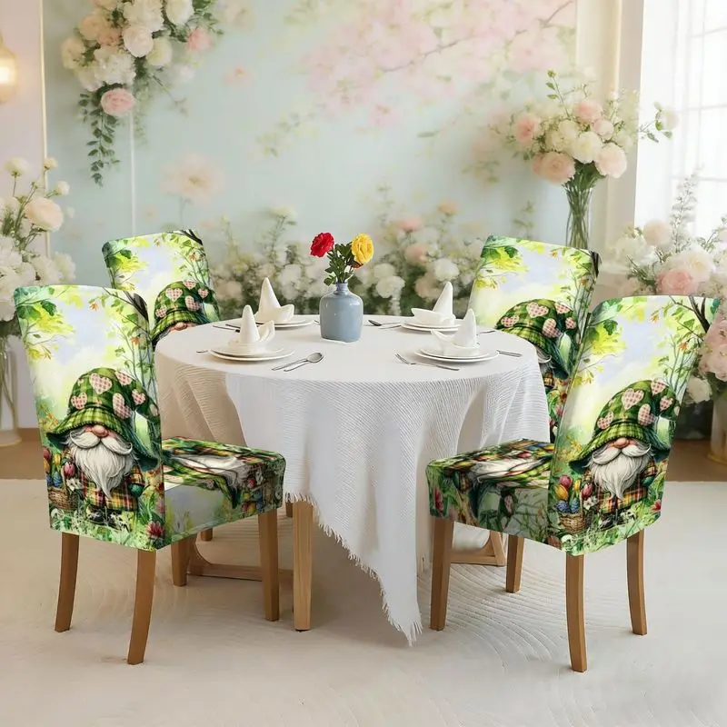 

Набор чехлов для обеденных стульев с плоским принтом и эластичной резинкой, с узором в виде цветочной корзины Garden Elf, легко устанавливается, можно стирать.