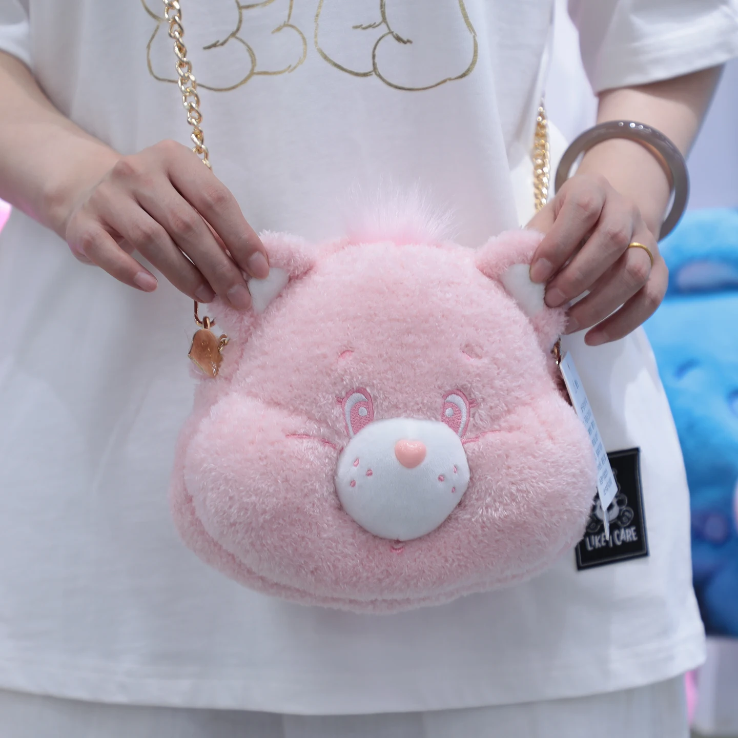 Bolsa transversal de pelúcia genuína dos Ursinhos Carinhosos, bolsa de ombro com cabeça de urso de desenho animado, bolsa estilo estrela para meninas, presente de aniversário ou feriado.