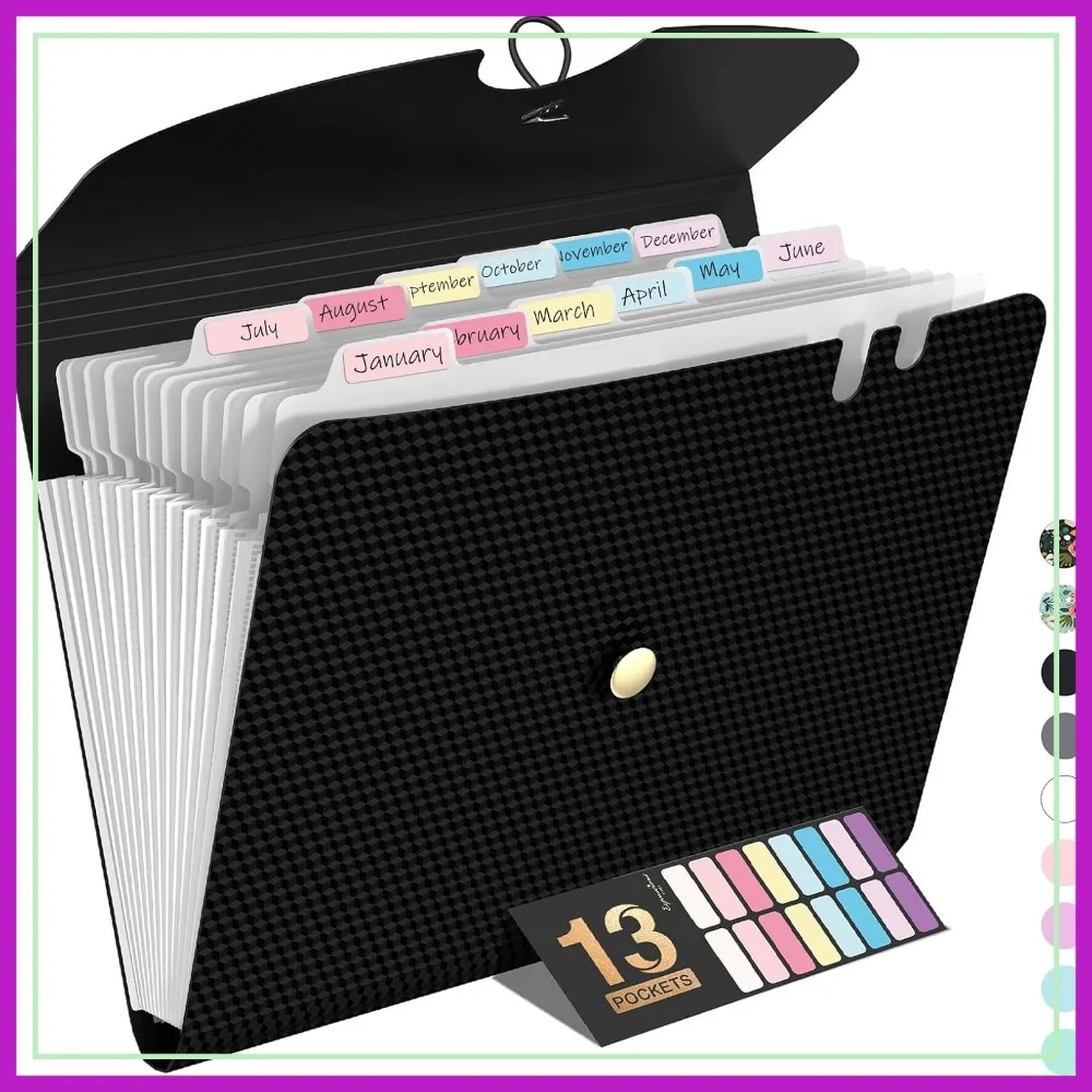 

13 Pocket Expanding File Folder, Accordion Organizer with Labels, Portable Bill Receipt Holder for School Office, Letter A4 Size