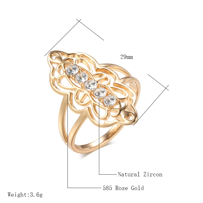 Kinel Trendy Ethnic Bride Wedding Ring 585 Rose Gold Color Natural Zircon Hollow Flower Rings for Women Daily Fine Jewelry