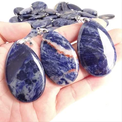 Natural Healing Gemstone Pendant Sodalite Crystal Water Drop Pendant Blue-vein Stone Quartz Polished Necklace Jewelry Gift BA688