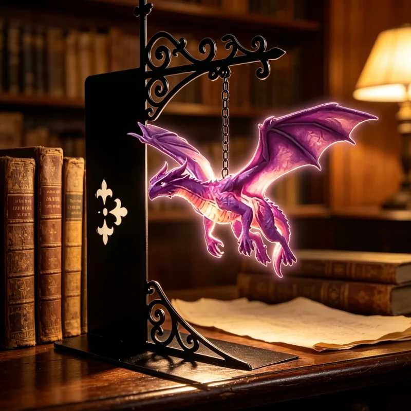 Lampada a Forma di Drago per Scaffale, Luce Decorativa Creativa per Studio, Biblioteca, Camera da Letto, Ornamento Elegante per la Casa