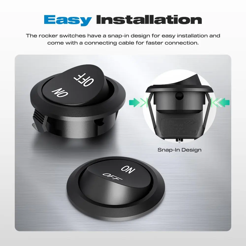 2/5/10 قطعة 12 فولت مفتاح هزاز مستدير تشغيل/إيقاف SPST 2Pin تبديل التبديل مع أسلاك 6A/250 فولت 10A/125 فولت التيار المتناوب لقارب السيارات الخ #5