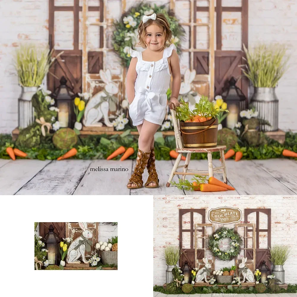 Easter Green Spring Photography Backdrops Bunny Grass Retro Brick Wall Kids Birthday Portrait Cake Smash Background Photo Studio