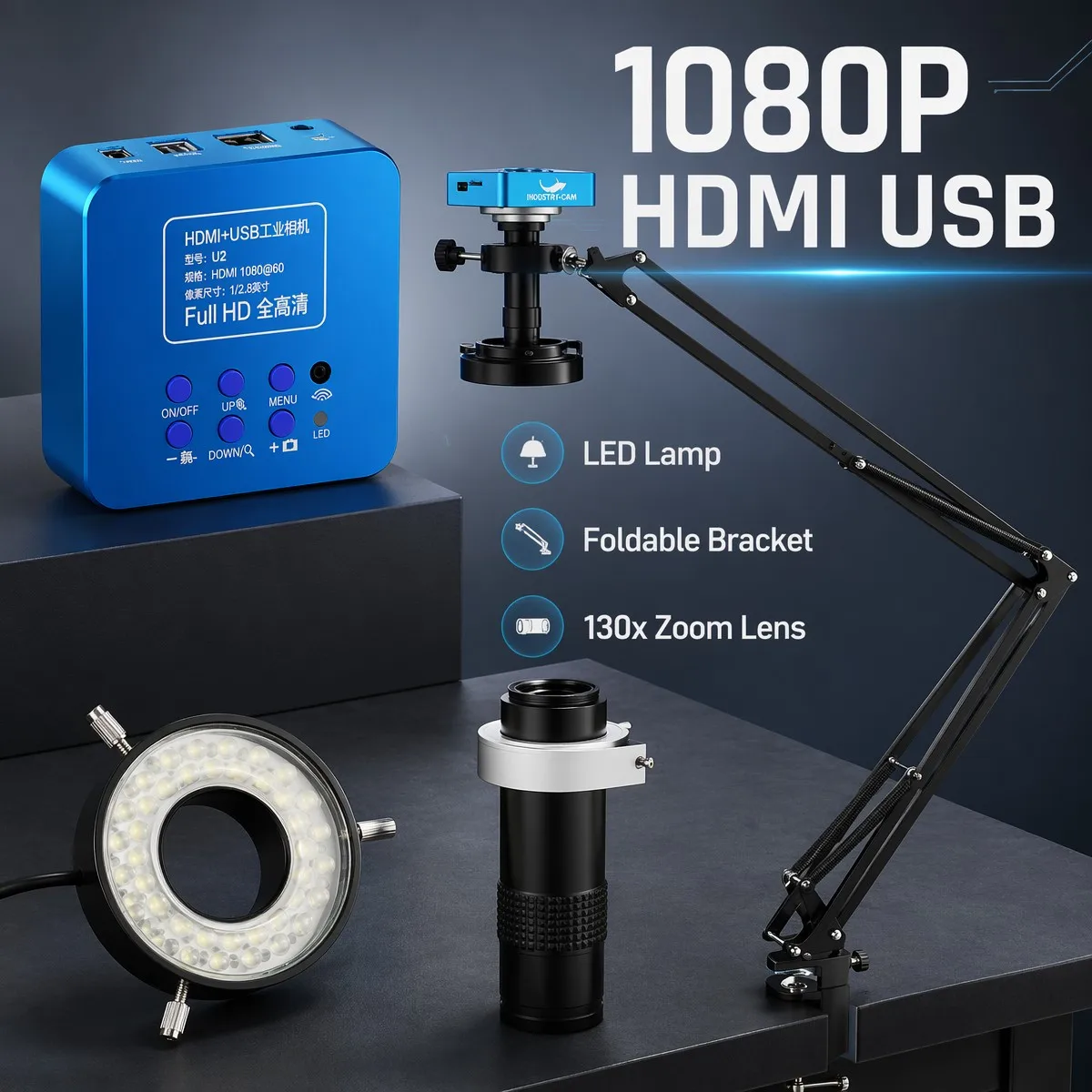 1080P 4K Digital Microscope Full HD Industrial Microscope C-Mount DigitalCamera PCB Welding Mobile Phone Repair Stand Microscope image 3