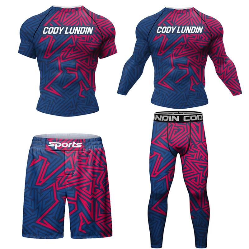 

Male Sport Suit MMA Boxing Shirt Shorts Men Rashguard Training T Shirt Crossfit Bodybuilding Compression Kit Print 3D Jerseys