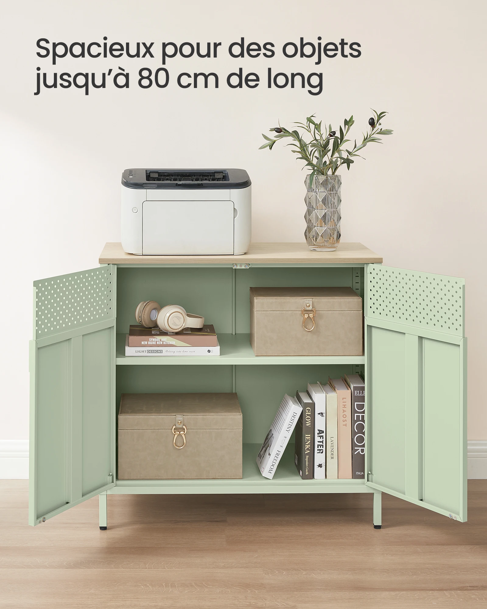 SONGMICS Buffet-Schrank aus Stahl mit Doppeltüren für das Wohnzimmer, Magnetverschluss, Metall