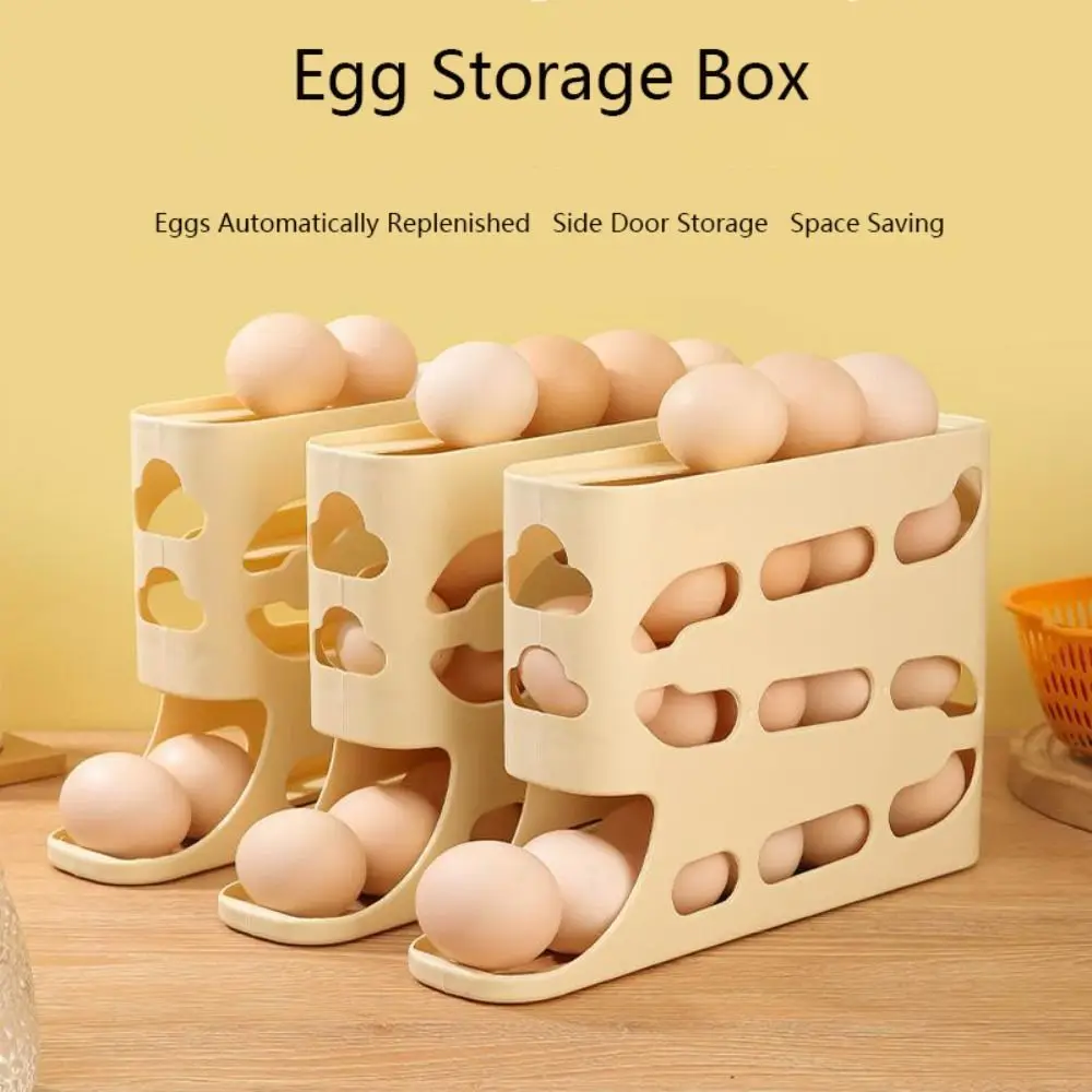 

New 4 Layer Egg Dispenser Space Saving Refrigerator Organizer Automatic Scrolling Egg Rack Holder Household