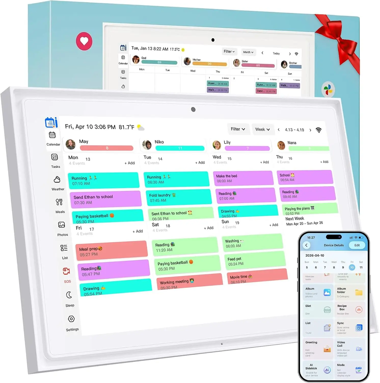 Digital Calendar 10.1 Inch AI Smart Touchscreen, 2026 Family Electronic Wall Planner with Chore Chart Reward System, Weekly Meal Planner, HD Video Call & Digital Picture Frame