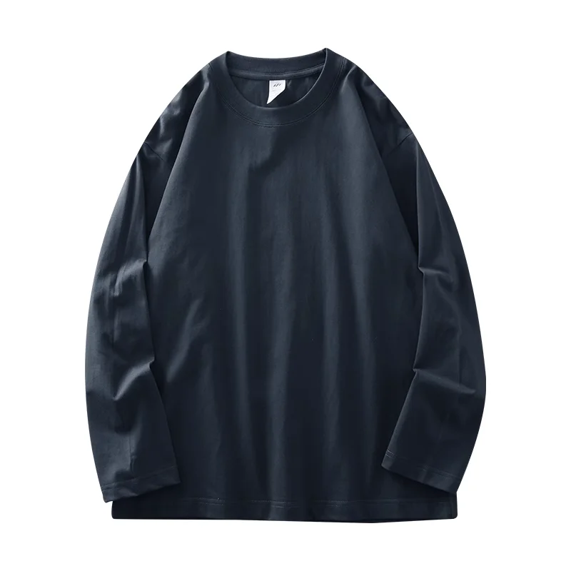 DUKEEN Herren 260G Langarm-T-Shirts 2025, Frühling, reine Baumwolle, einfarbig, Basic-Unterhemd mit Rundhalsausschnitt, lockere Oberteile für Herren, 11 Farben