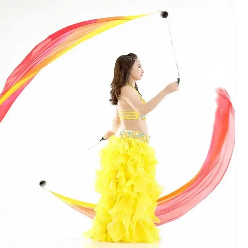 New Silk Veil+ Poi Chain Ball Women Belly Dance Silk Veil Poi Streamer Stage Prpos Fire Water