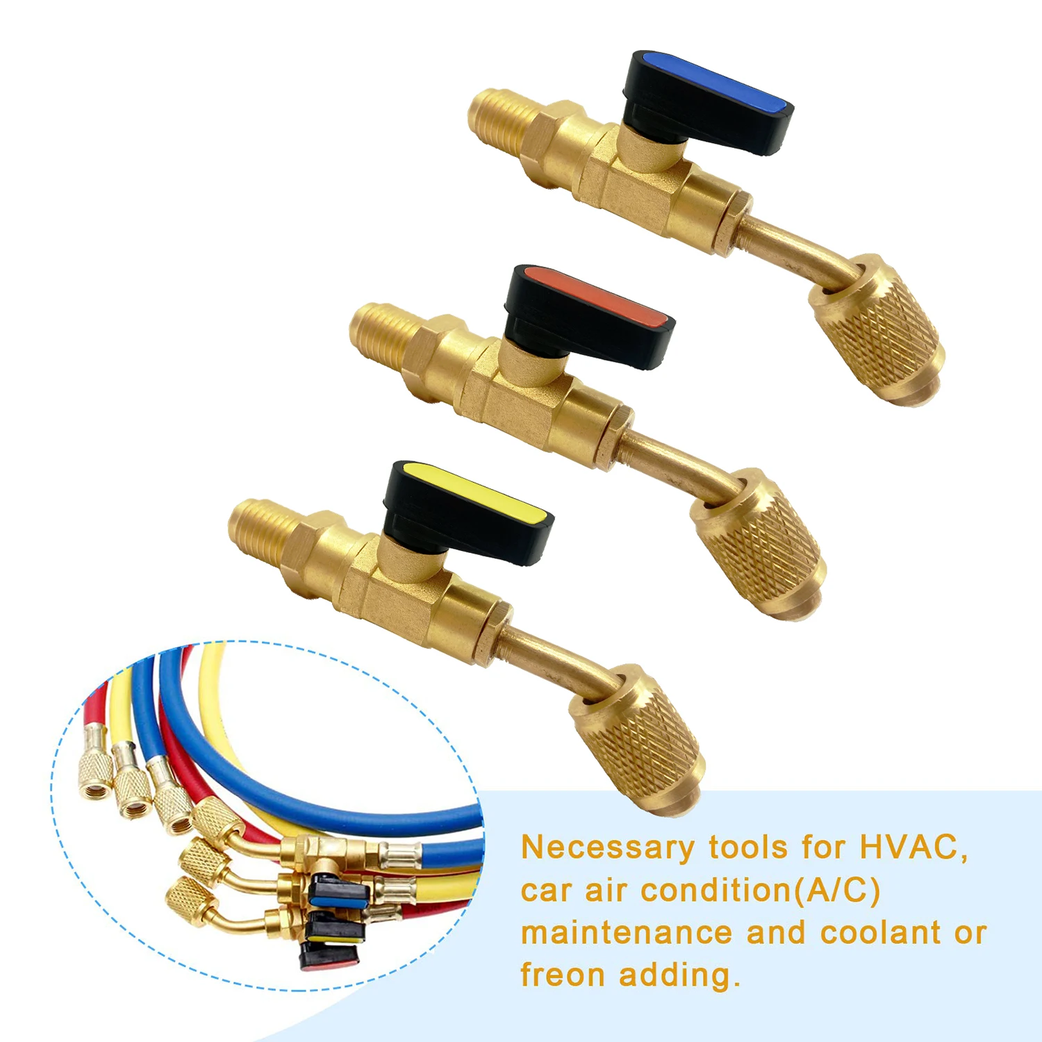 Électrovanne Angled Shut-Off Ball Valve Adapter Air Conditioning Refrigerant Ball Valve Fit for HVAC R134A R22 Charging Hoses AC Refrigerant Autres vannes — détail 3