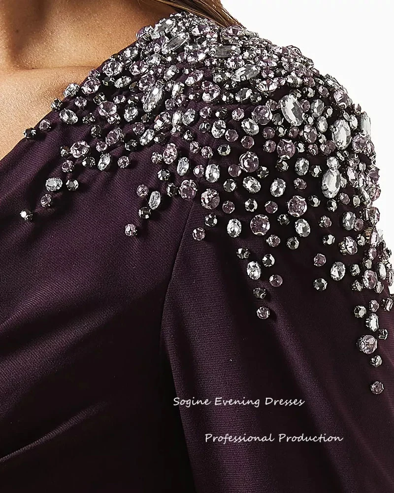 Szyfonowe letnie sukienki na studniówkę z kryształkami, sukienka dla gościa weselnego z dekoltem w serek i długim rękawem فساتين سهرة