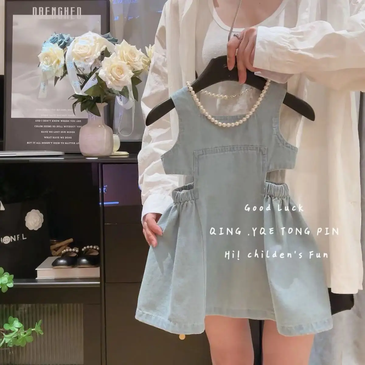 

Girls Skirt 2025 Summer New Childrens Clothing Korean Style Girl Baby Dew Waist Suspender Soft Denim Suspender Dress