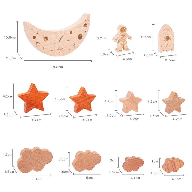 Wooden Montessori Toys Stars Moon Balance Blocks Board Games 3d Celestial Star Cognition Educational Toys Wooden Stacking Blocks