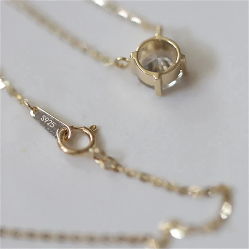 VENTFILLE 925 Sterling Silver French Simple Crystal Pendant Clavicle Chain Necklace Women Light Luxury Party 14k Gold Jewelry