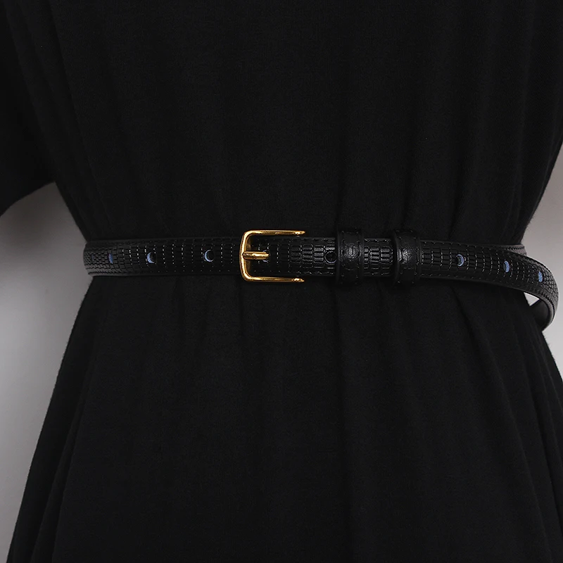 Ceinture étroite en cuir véritable pour femmes, ceintures de smoking pour femmes, ceinture corsets, décoration de l'environnement, mode de piste, structure dorée, T2546