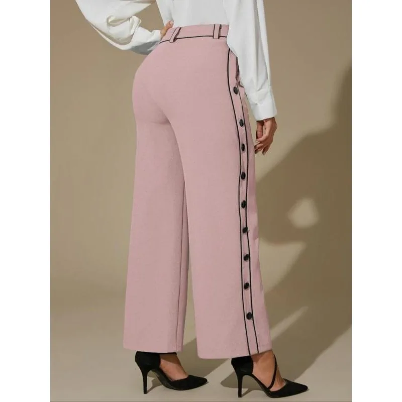 Plus Size 1XL-5XL New Women's Solid color High Waist Straight Pants Fashion Trousers Loose Female Pants
