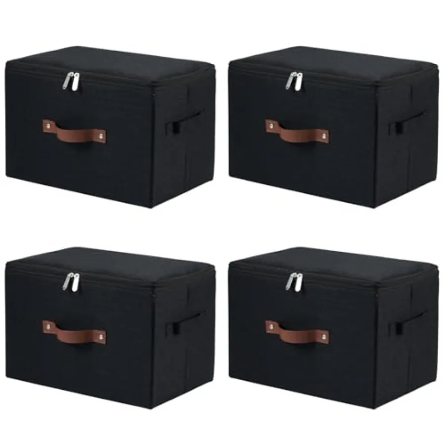 

4 Pack Storage Bins with Zipper Lid Cotton Fabric Lidded Storage Baskets Boxes Foldable Washable Closet Shelf Clothes Organizer