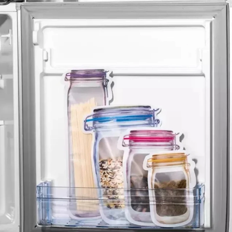 Reusable Mason Jar Bottles Bags Nuts Candy Cookies Bag Seal Fresh Food Storage Bag Snacks Zipper Sealed Kitchen Organizer 2025