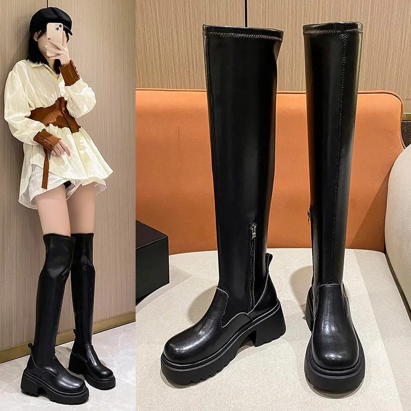 Women Over The Knee High Boots Fashion Back Zippers Shoes Autumn Winter Thick Heel Ladies Knight Long Booties